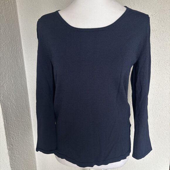 Vintage Esprit Long Sleeved Blue Viscose Top With Button Sleeve Detail Small - Picture 2 of 12